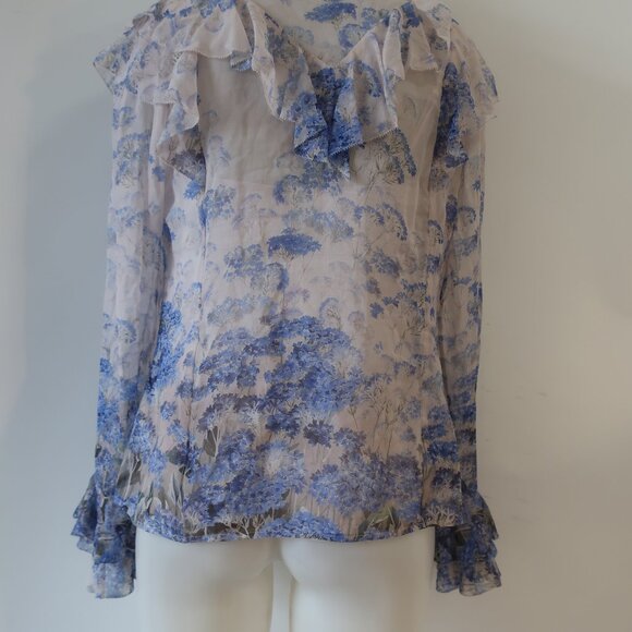 Women Zimmermann Blue Cornflower Print 2Pc Silk Blend Luminous Blouse Top 2 US/M - Picture 13 of 16